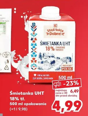 Śmietanka UHT 18% tł. K-Stąd Takie Dobre promocja w Kaufland