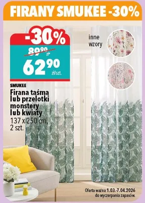 Firana taśma do przelotki monstery lub kwiaty 137x250cm, 2szt. promocja w Biedronka Home