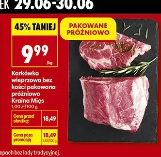 Karkówka wieprzowa bez kości pakowana próżniowo Kraina Mięs promocja w Biedronka