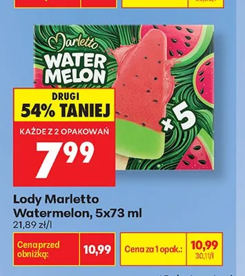 Lody Marletto Watermelon 5-pak 73ml promocja w Biedronka