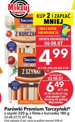 Parówki Premium Tarczyński z fileta z kurczaka promocja w LEWIATAN