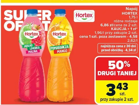 Napój 1,75 l różne rodzaje jabłko malina, pomarańcza mango promocja w Carrefour