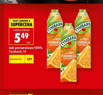 Sok pomarańczowy 100% Tymbark promocja w Biedronka
