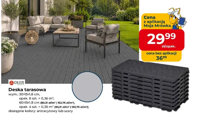 Deska tarasowa Ołer Garden 30x15x1,8 cm promocja w PSB Mrówka