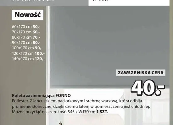 Roleta zaciemniająca FONNO 140x170cm promocja w Jysk