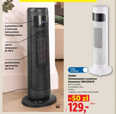 Termowentylator ceramiczny kolumnowy Tronic 1000/2000W promocja w Lidl