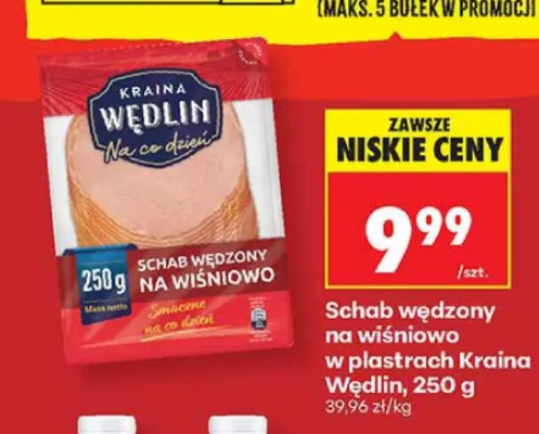Schab wędzony na wiśniowo w plastrach Kraina Wędlin promocja w Biedronka