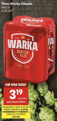 Piwo Warka Classic promocja w Delikatesy Centrum