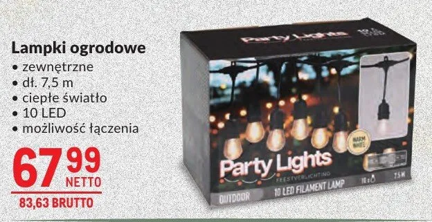 Lampki ogrodowe zewnętrzne dl. 7,5 m ciepłe światło 10 LED możliwość łączenia promocja w Makro