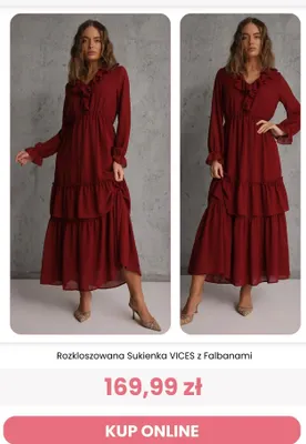 Rozkloszowana sukienka Vices z falbanami promocja w Renee