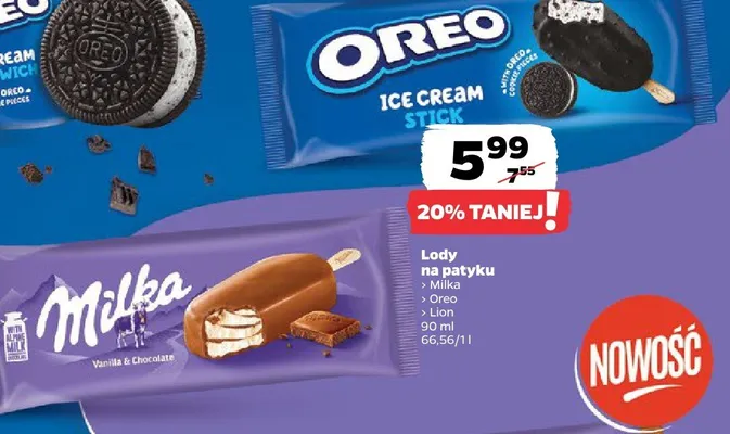 Lody na patyku Oreo 90ml promocja w Netto