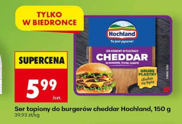 Ser topiony do burgerów cheddar Hochland promocja w Biedronka