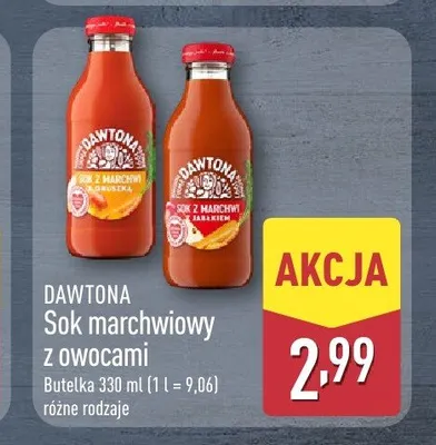 Sok marchwiowy z owocami Dawtona sok z marchwi i jabłek promocja w Aldi