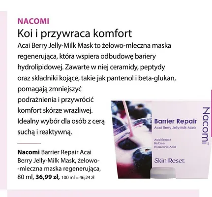 Maska do twarzy Nacomi Barrier Repair Acai Berry Jelly-Milk Mask promocja w Hebe