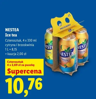 Ice tea cytryna i brzoskwinia Nestea czterosztuk promocja w Lidl