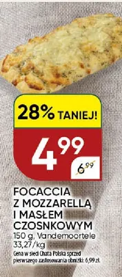 Focaccia z mozzarellą i masłem czosnkowym Vandemoortele promocja w Chata Polska