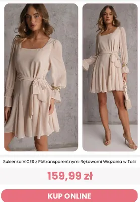 Sukienka Vices z półtransparentnymi rękawami wiązania w talii promocja w Renee
