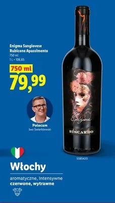 Wino czerwone wytrawne Enigma Sangiovese Rubicone Apassimento Biscardo promocja w Lidl