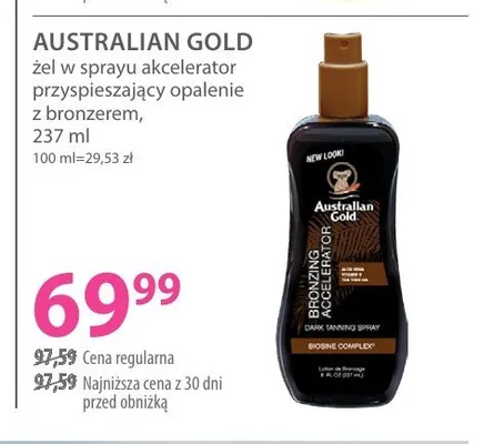 Żel w sprayu akcelerator przyspieszający opalanie z bronzerem Australian Gold promocja w Hebe