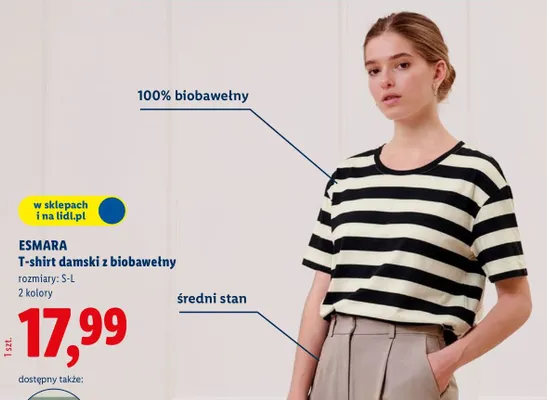 T-shirt damski z biobawełny w paski promocja w Lidl