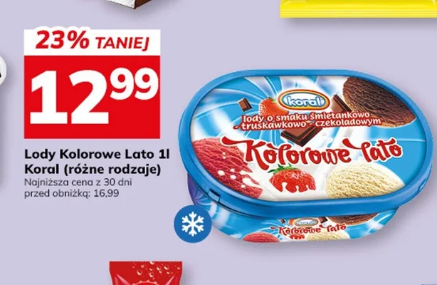 Lody o smaku śmietankowo-truskawkowo-czekoladowym Kolorowe Lato Koral promocja w Hitpol