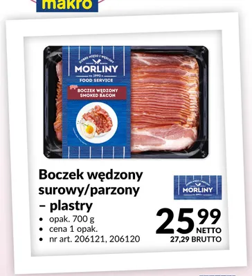 Boczek wędzony surowy plastry Morliny promocja w Makro