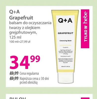 Balsam do oczyszczania twarzy z olejkiem grejpfrutowym Grapefruit Q+A promocja w Hebe
