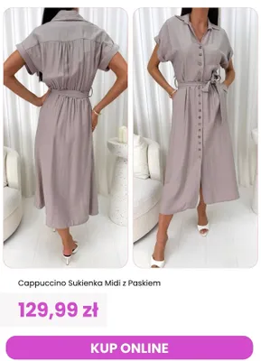 Sukienka midi z paskiem ModnaKiecka.pl Cappuccino promocja w Modna Kiecka