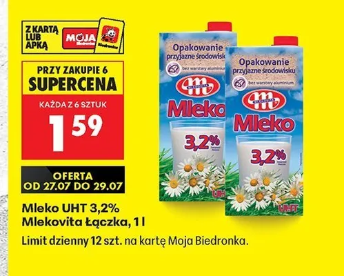 Mleko UHT 3,2% Mlekovita Łączka promocja w Biedronka