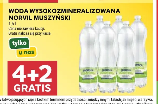 Woda niegazowana wysokozmineralizowana Norvil Muszyński promocja w Stokrotka
