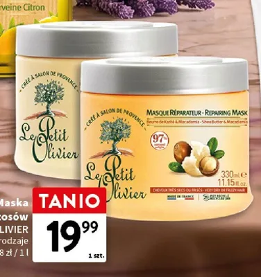 Maska do włosów Le Petit Olivier Masque Réparateur Beurre de Karité & Macadamia promocja w Intermarche