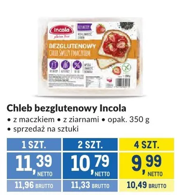 Chleb bezglutenowy Incola z maczkiem z ziarnami promocja w Makro