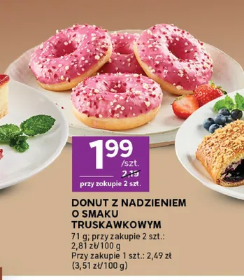 Donut z nadzieniem o smaku truskawkowym promocja w Stokrotka