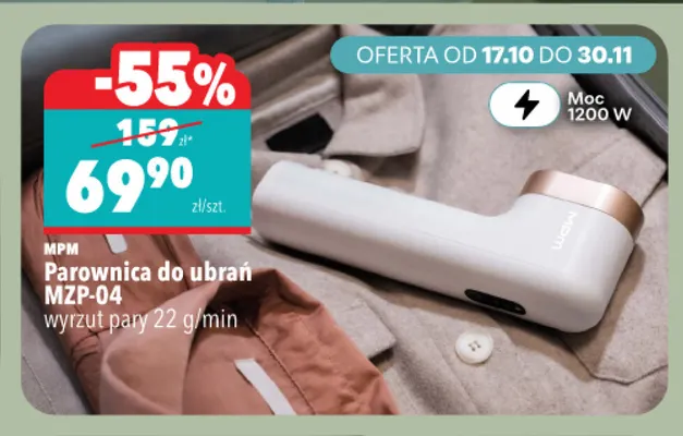 Parownica do ubrań MZP-04 wyrzut pary 22 g/min Mpm promocja w Biedronka Home