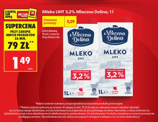 Mleko UHT Mleczna Dolina 3,2% promocja w Biedronka