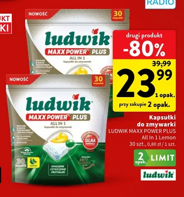 Kapsułki do zmywarki Ludwik Maxx Power Plus All In 1 Lemon promocja w Intermarche