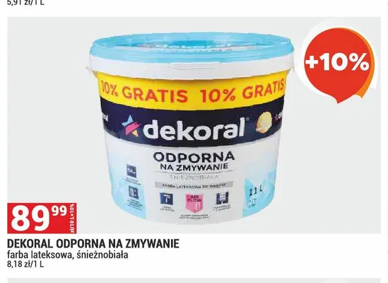 Farba lateksowa Dekoral Odporna na zmywanie promocja w Merkury Market
