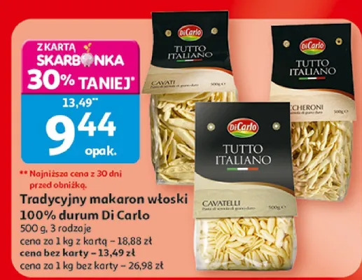Tradycyjny makaron włoski 100% durum Di Carlo Tutto Italiano promocja w Auchan