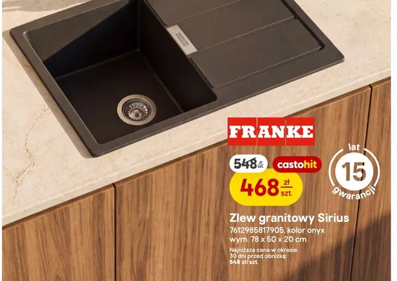 Zlew granitowy Sirius Franke promocja w Castorama