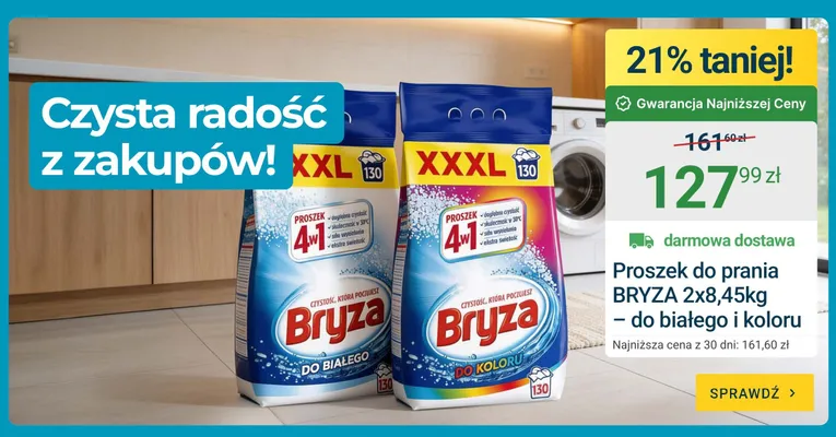 Proszek do prania Bryza do białego i koloru 2-pak 8,45 kg promocja w ERLI
