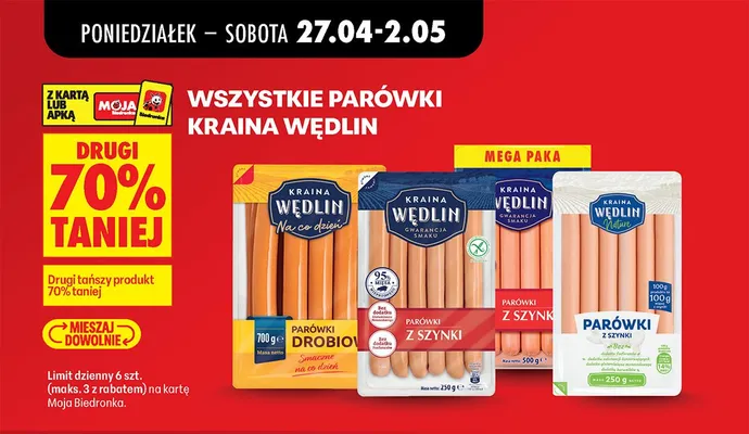 Wszystkie parówki DRUGIE -70% promocja w Biedronka