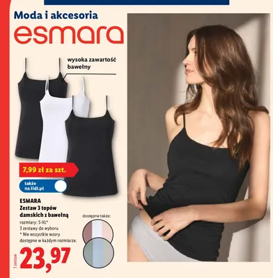 Topy damskie z bawełną Esmara 3-pak promocja w Lidl