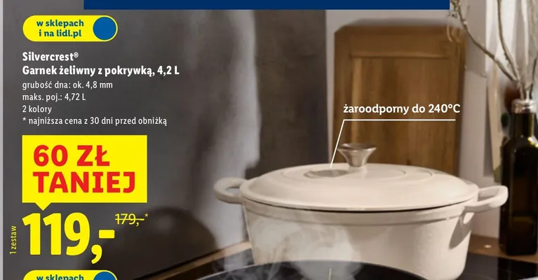 Garnek żeliwny z pokrywką 4.2L promocja w Lidl