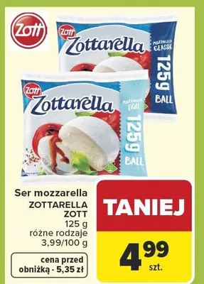 Ser mozzarella Zottarella różne rodzaje promocja w Carrefour Market
