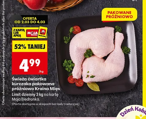 Świeża ćwiartka kurczaka pakowana próżniowo promocja w Biedronka