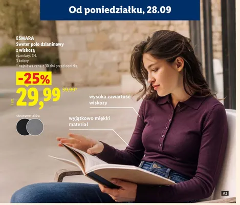 Sweter polo dzianinowy z wiskozą Esmara promocja w Lidl