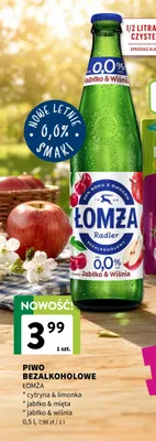Piwo bezalkoholowe Łomża Radler jabłko & wiśnia promocja w Intermarche