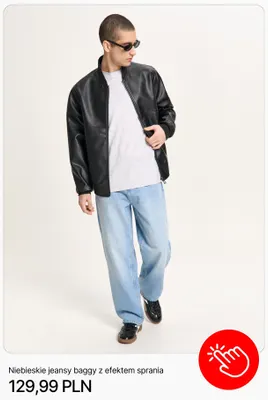 Niebieskie jeansy baggy z efektem sprania Cropp promocja w Cropp
