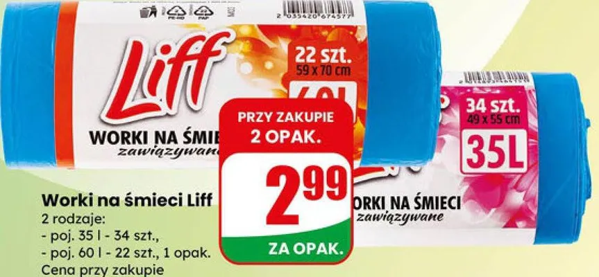 Worki na śmieci zawiązywane poj. 60l promocja w Dino