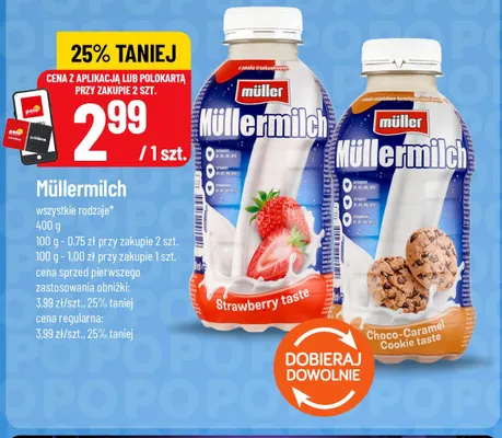 Napój mleczny Müllermilch czekoladowo-karmelowo-ciasteczkowy Müller promocja w POLOmarket